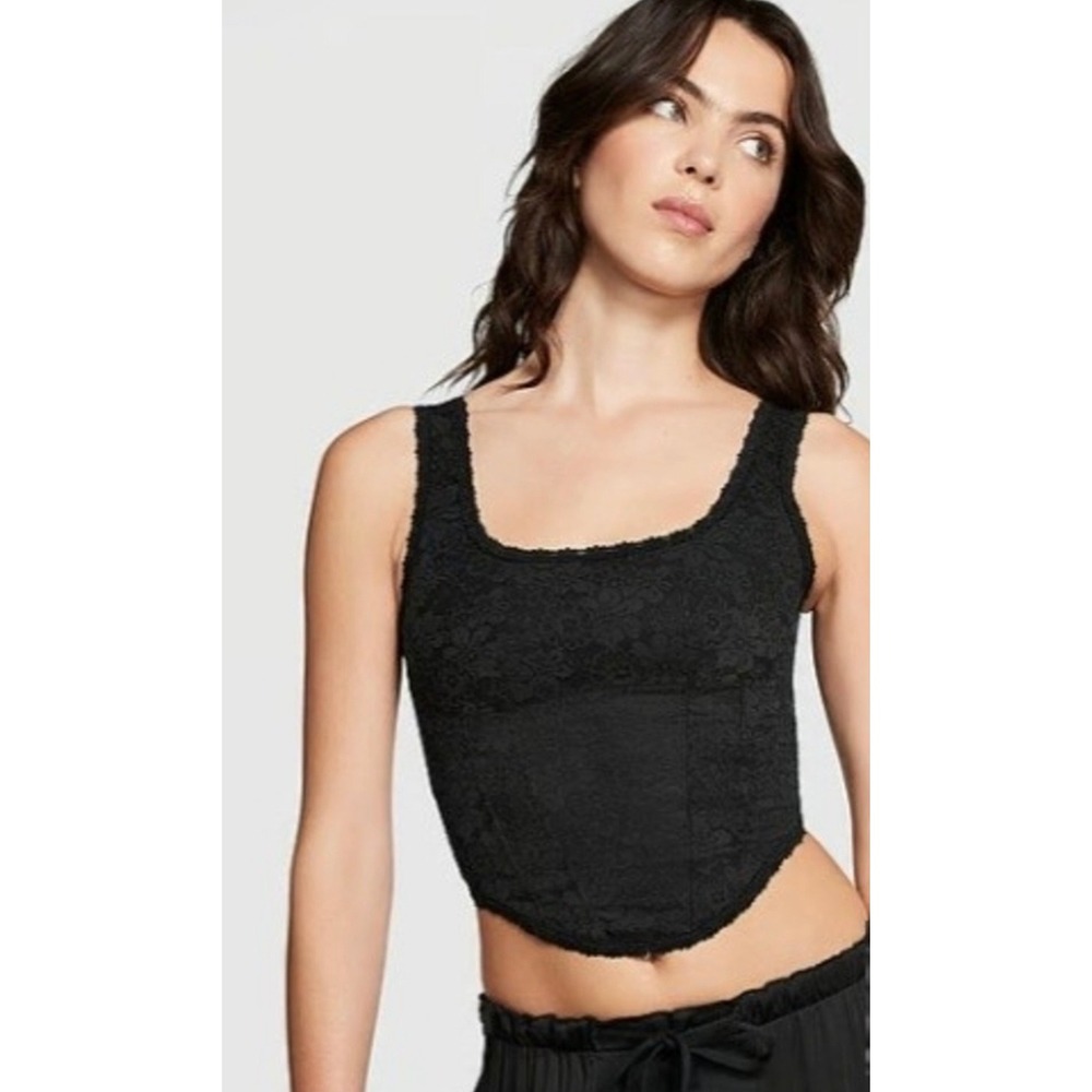 Victoria's Secret PINK XL Black Lace Corset Top Bralette Y2K Victorian Goth